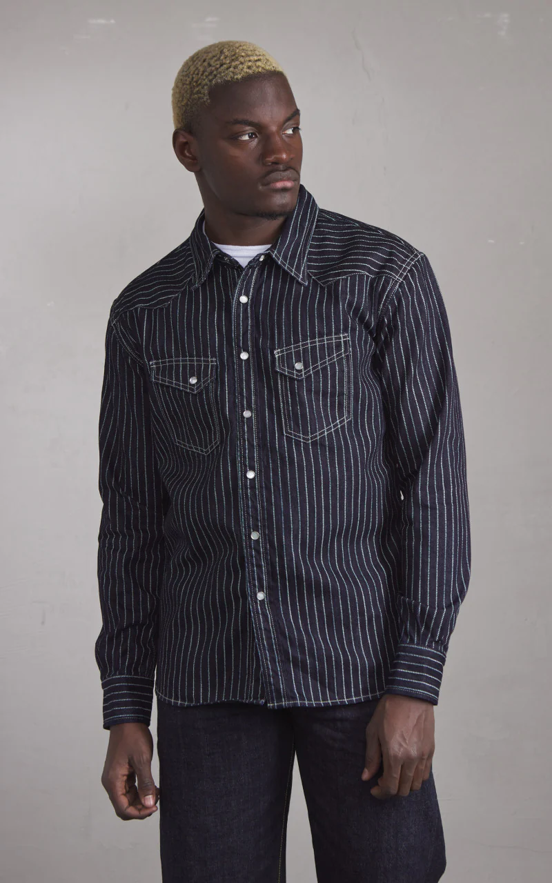 The Flat Head FN-SDW-701L Denim Wabash Western Shirt Selvedge Indigo - Image 2