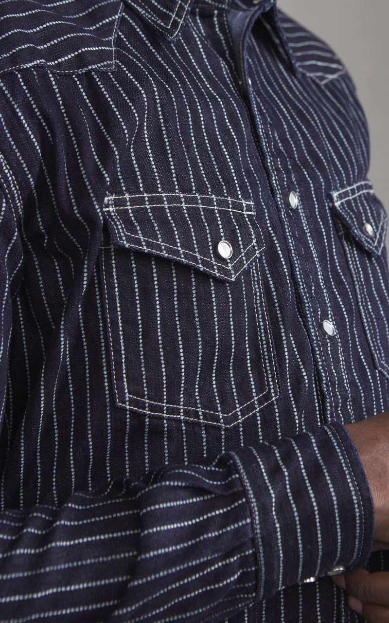 The Flat Head FN-SDW-701L Denim Wabash Western Shirt Selvedge Indigo - Image 3