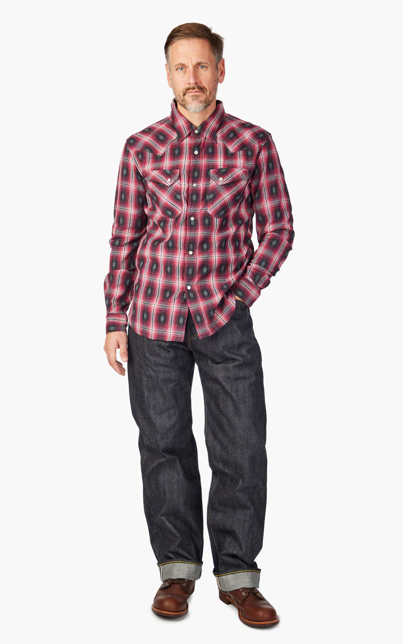 The Flat Head FN-SNW-004L Native Check Western Shirt Red - Image 2