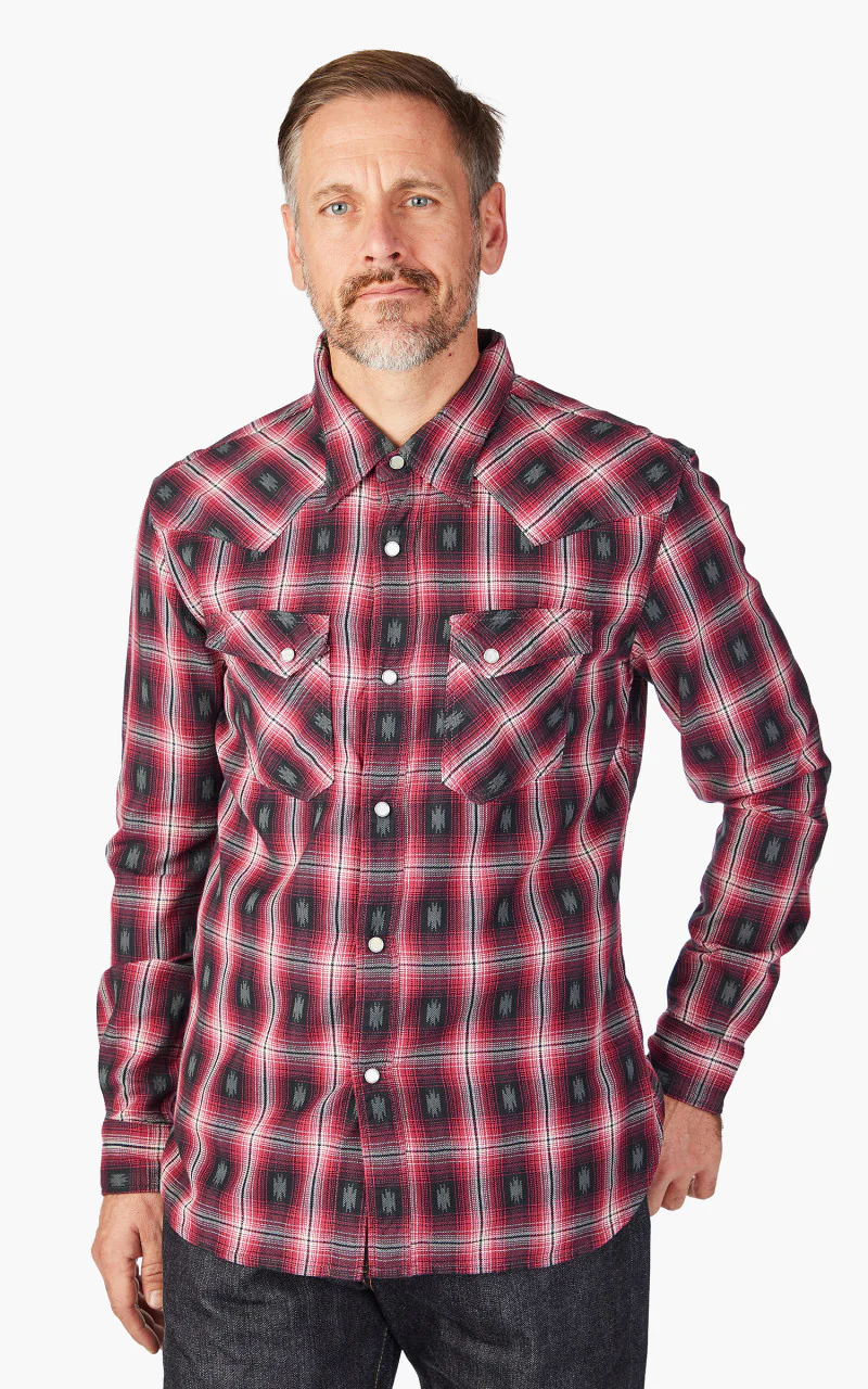 The Flat Head FN-SNW-004L Native Check Western Shirt Red - Image 3
