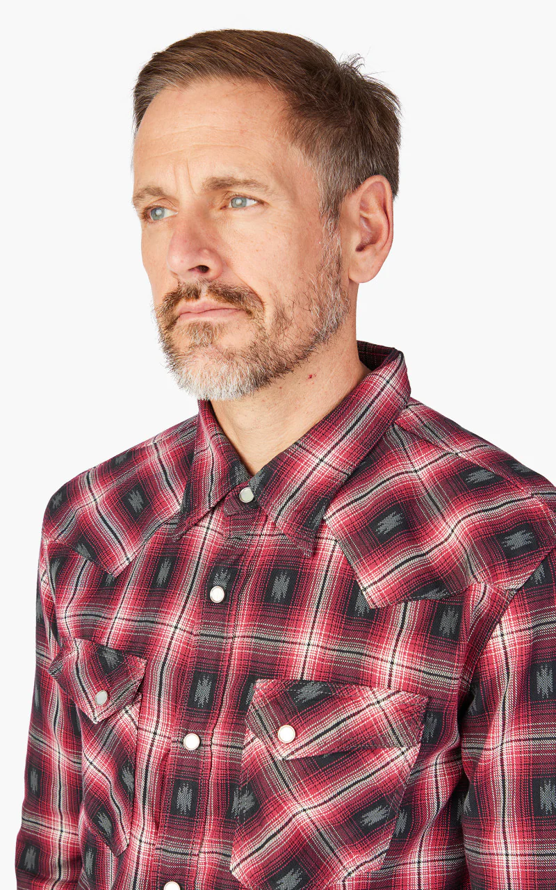The Flat Head FN-SNW-004L Native Check Western Shirt Red - Image 5