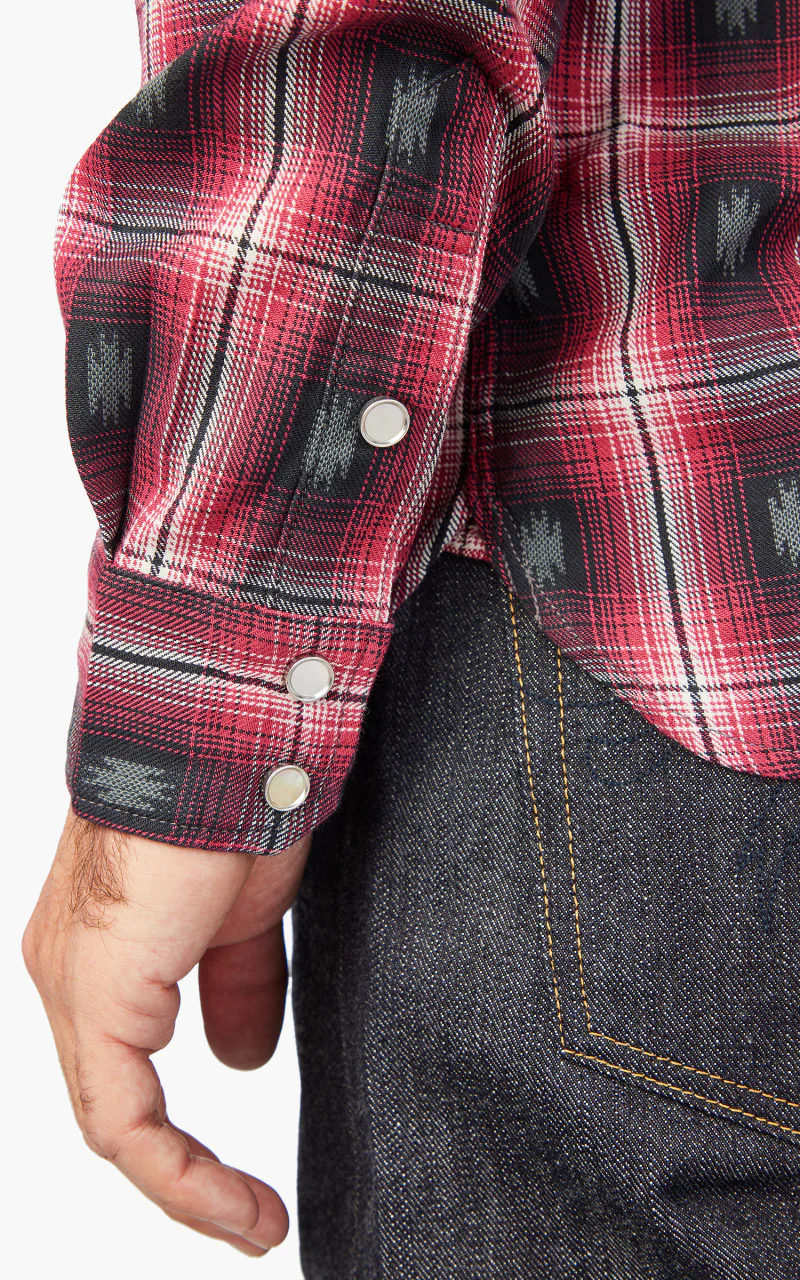 The Flat Head FN-SNW-004L Native Check Western Shirt Red - Image 7