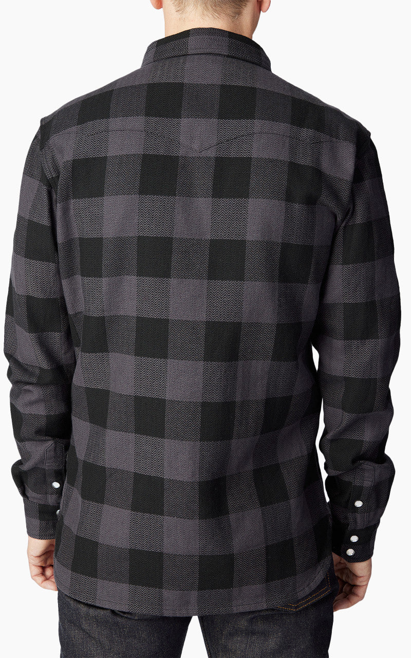 The Flat Head FN-SNW-101L Block Check Flannel Western Shirt Grey/Black - Image 7