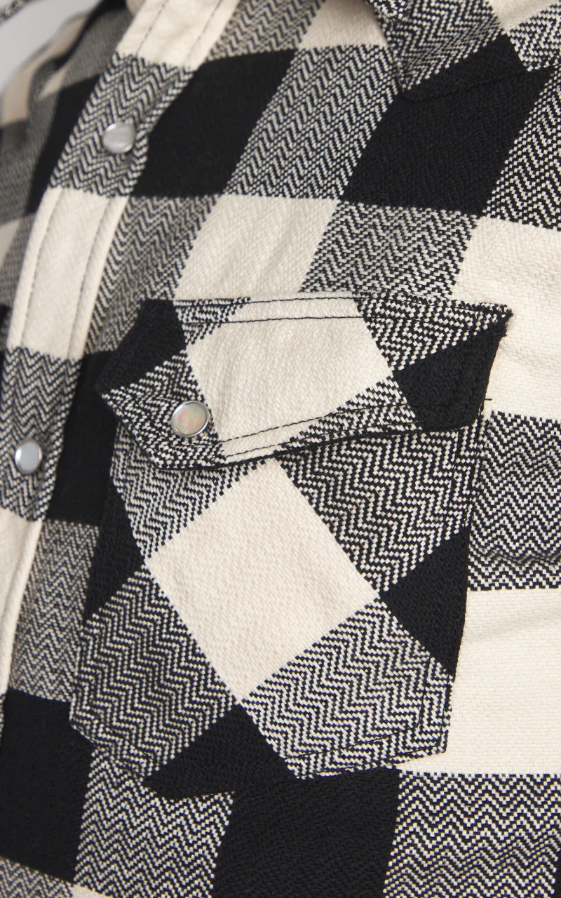 The Flat Head FN-SNW-101L Block Check Flannel Western Shirt Ivory/Black - Image 3