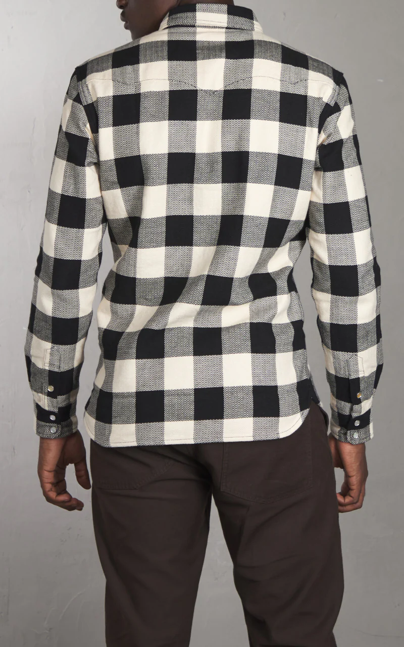 The Flat Head FN-SNW-101L Block Check Flannel Western Shirt Ivory/Black - Image 4