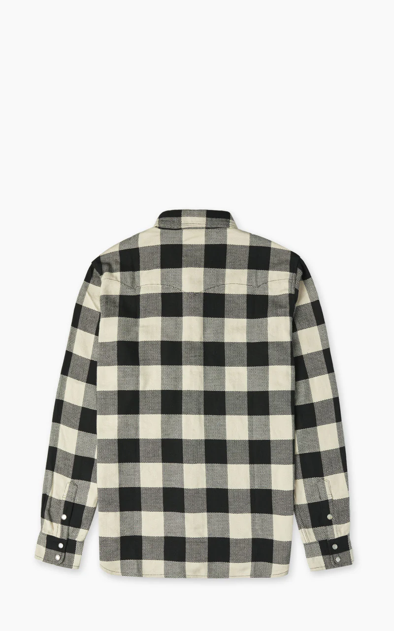 The Flat Head FN-SNW-101L Block Check Flannel Western Shirt Ivory/Black - Image 5