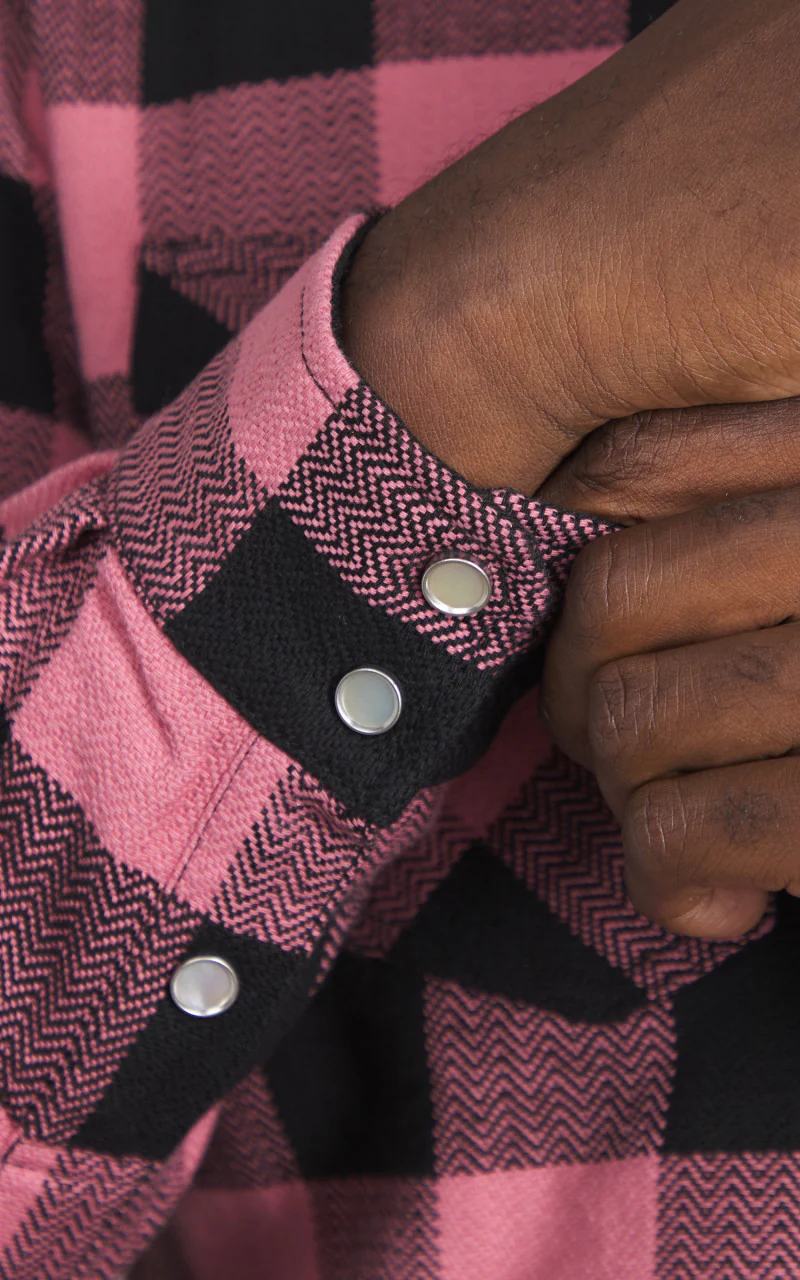 The Flat Head FN-SNW-101L Block Check Flannel Western Shirt Pink/Black - Image 3