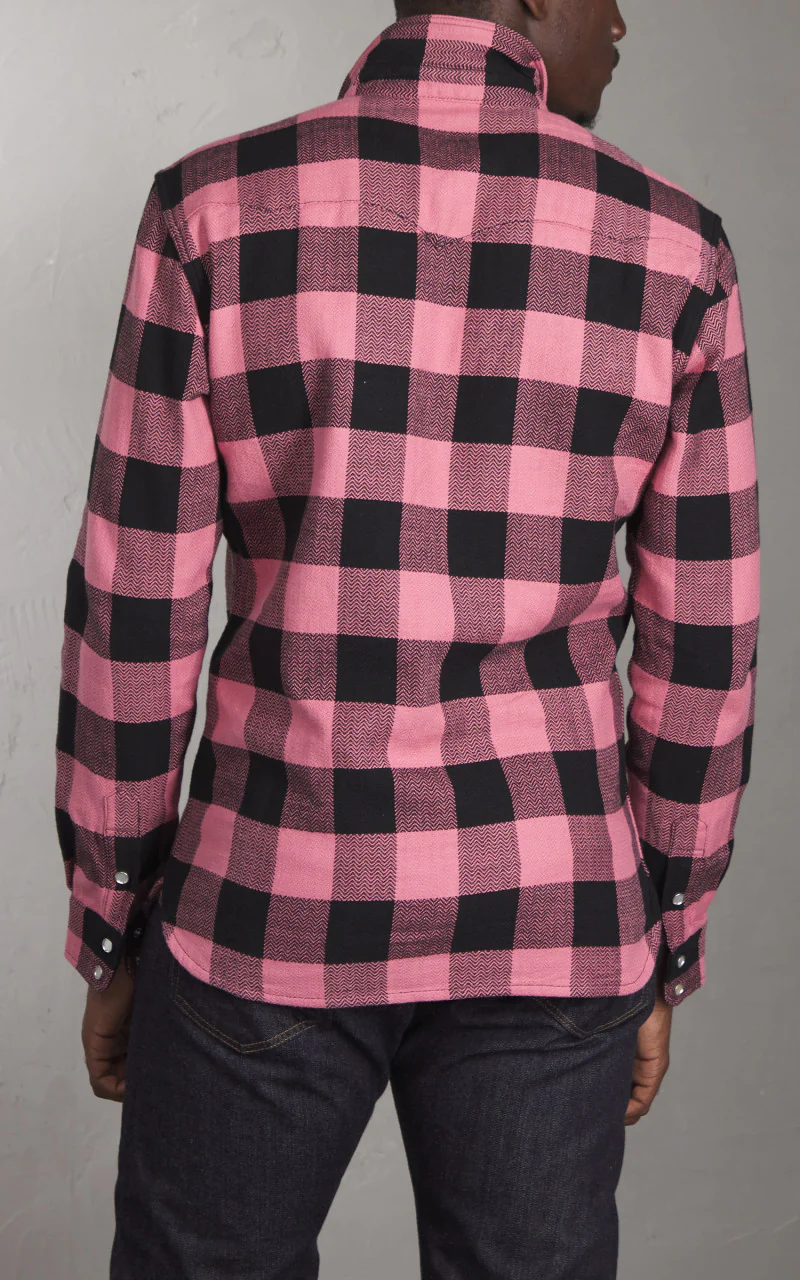 The Flat Head FN-SNW-101L Block Check Flannel Western Shirt Pink/Black - Image 4