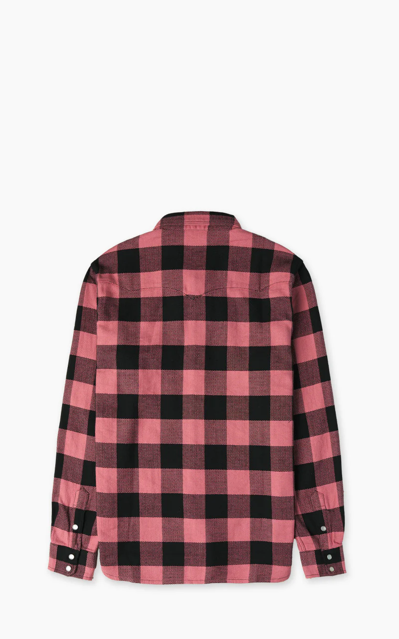 The Flat Head FN-SNW-101L Block Check Flannel Western Shirt Pink/Black - Image 5