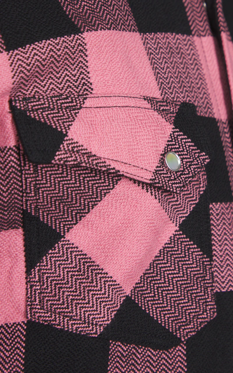 The Flat Head FN-SNW-101L Block Check Flannel Western Shirt Pink/Black - Image 6