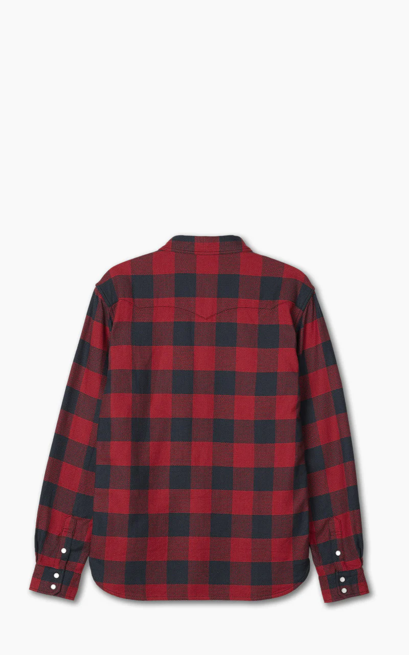 The Flat Head FN-SNW-101L Block Check Flannel Western Shirt Red/Black - Image 3