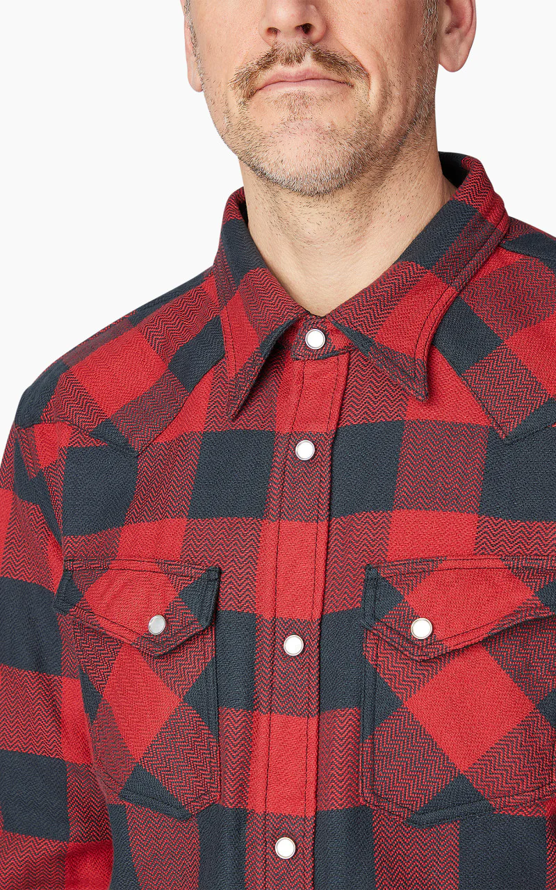 The Flat Head FN-SNW-101L Block Check Flannel Western Shirt Red/Black - Image 5