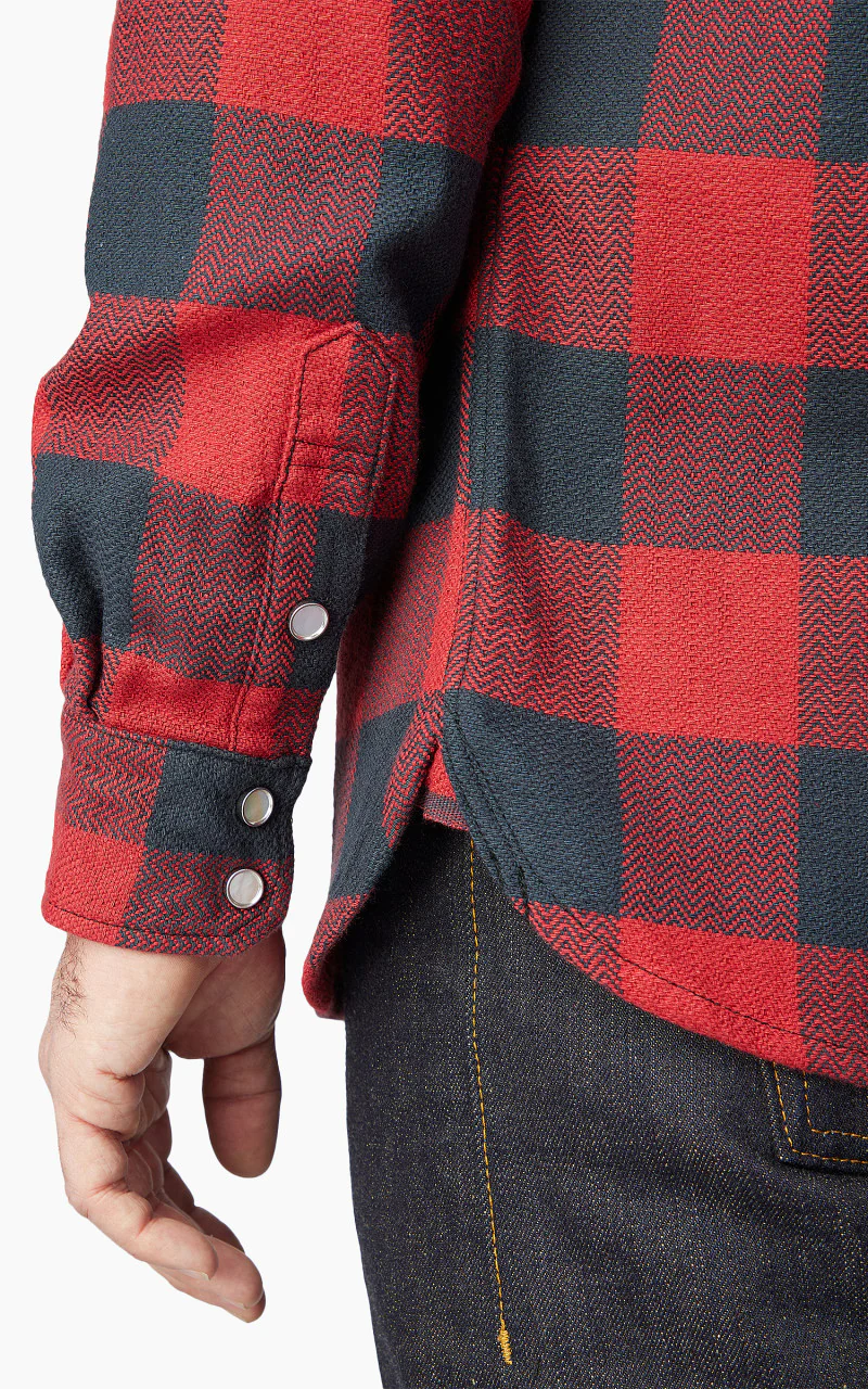The Flat Head FN-SNW-101L Block Check Flannel Western Shirt Red/Black - Image 6