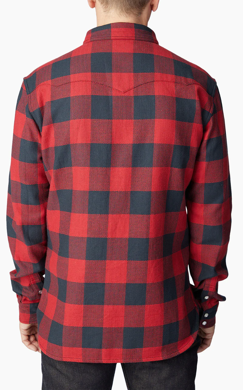 The Flat Head FN-SNW-101L Block Check Flannel Western Shirt Red/Black - Image 7