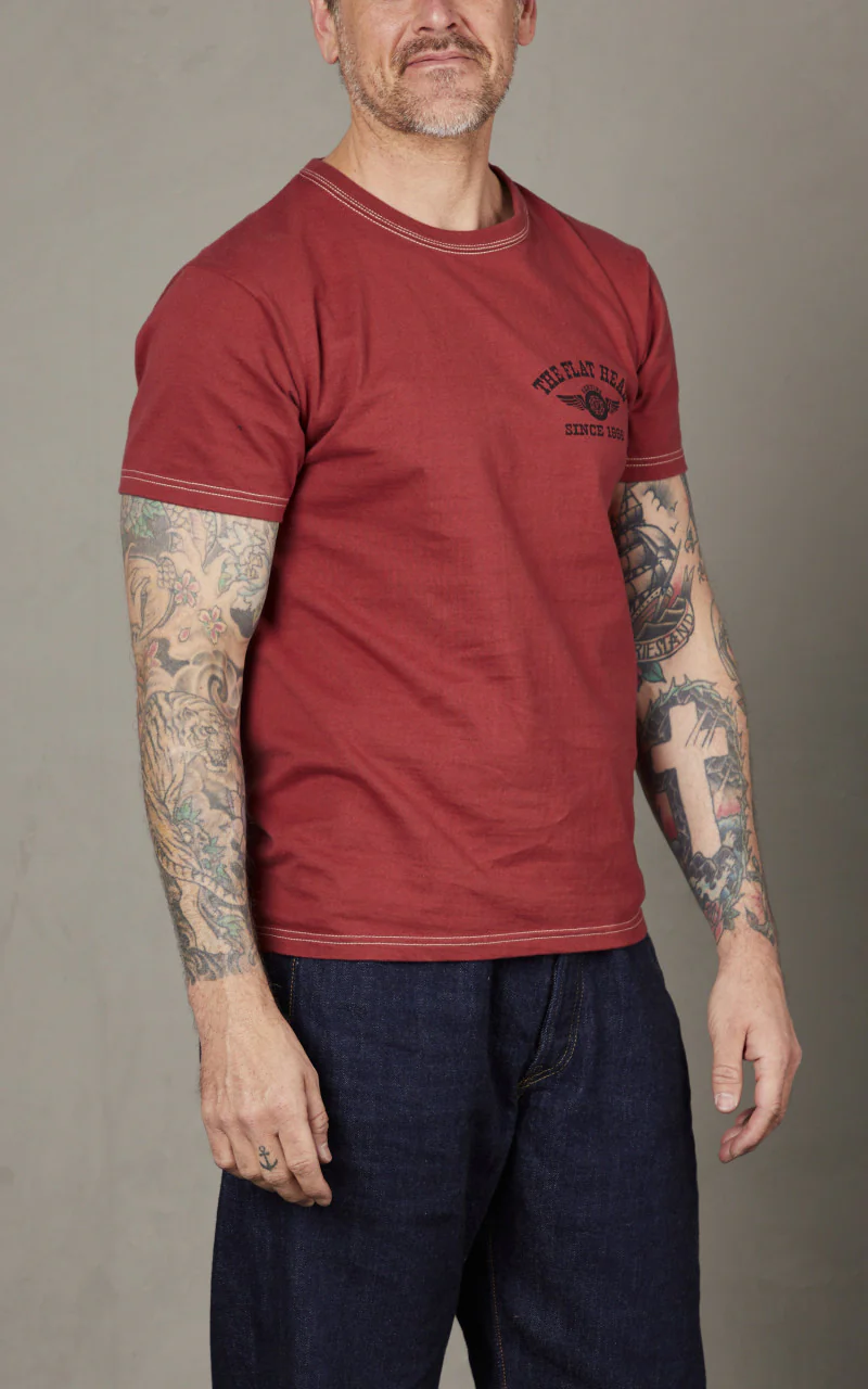 The Flat Head FN-THC-202 Flying Wheel T-Shirt Light Red/Black - Image 5