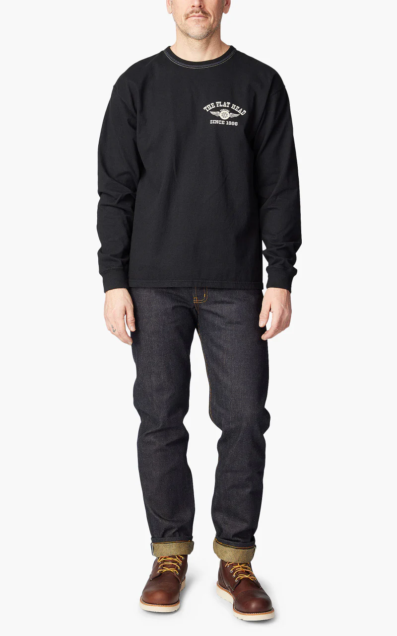 The Flat Head FN-THCL-202 L/S T-Shirt Flying Wheel Black - Image 3