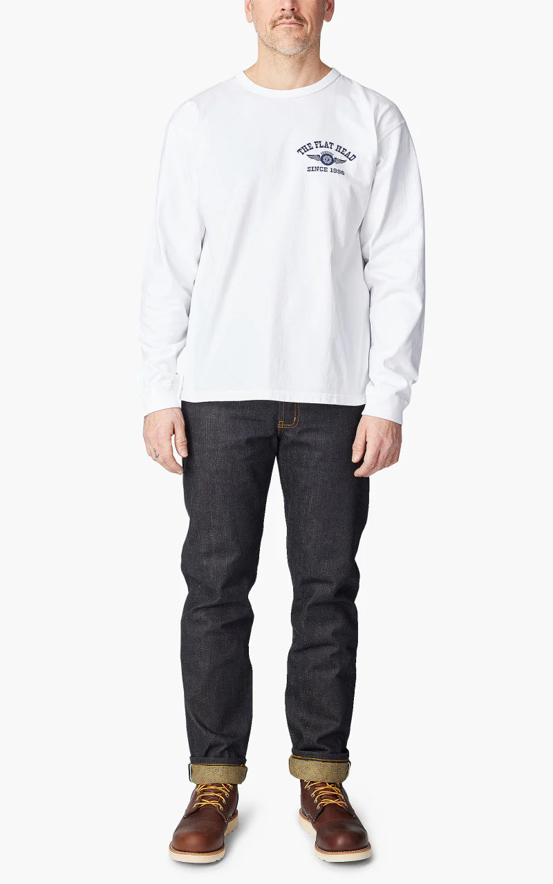 The Flat Head FN-THCL-202 L/S T-Shirt Flying Wheel White - Image 4