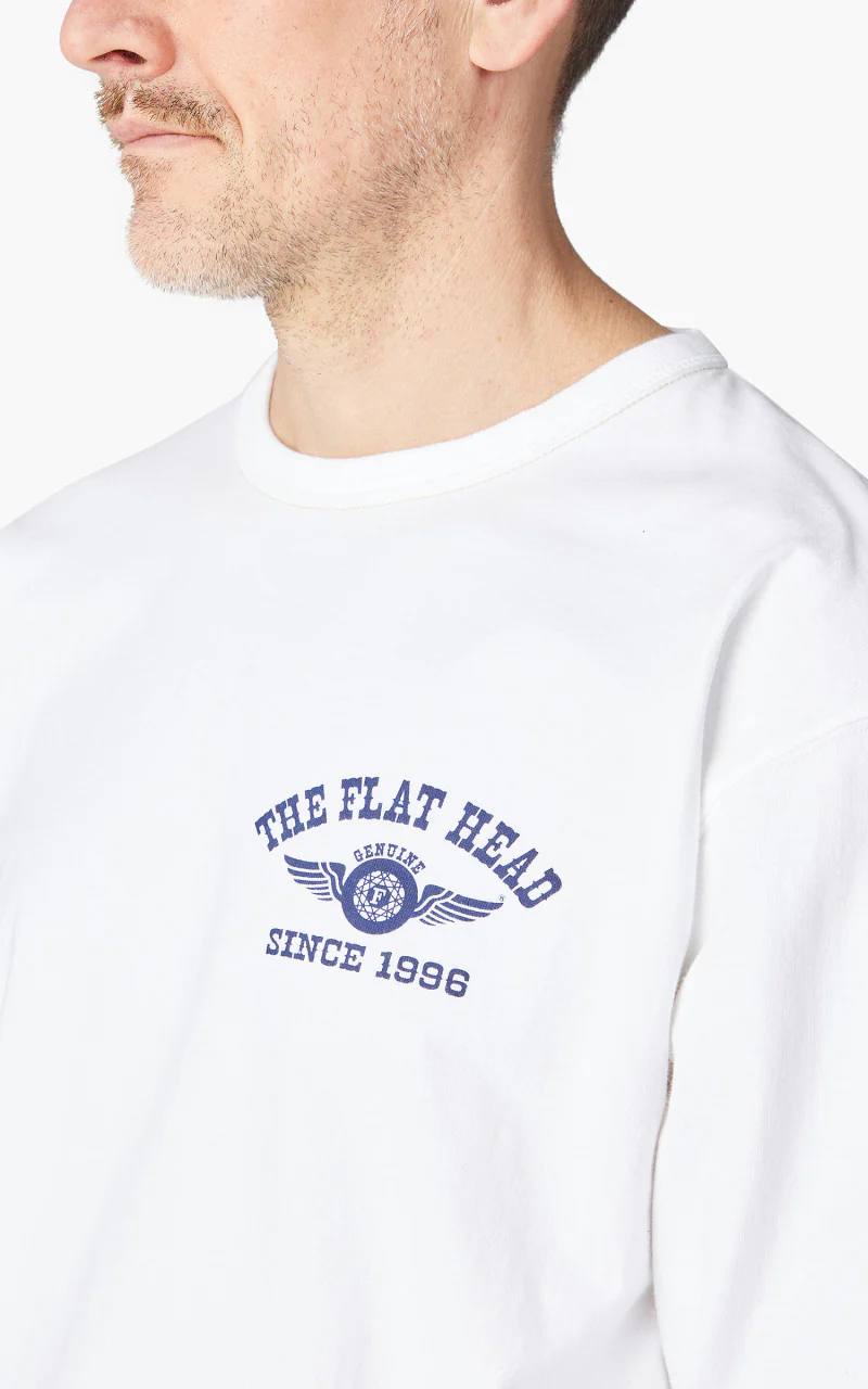 The Flat Head FN-THCL-202 L/S T-Shirt Flying Wheel White - Image 6