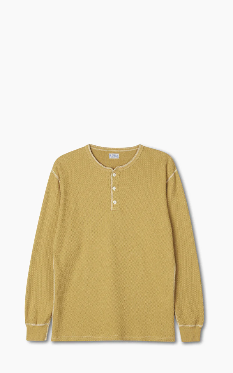 The Flat Head FN-THLH-003 Thermal L/S T-Shirt Henley Neck Mustard