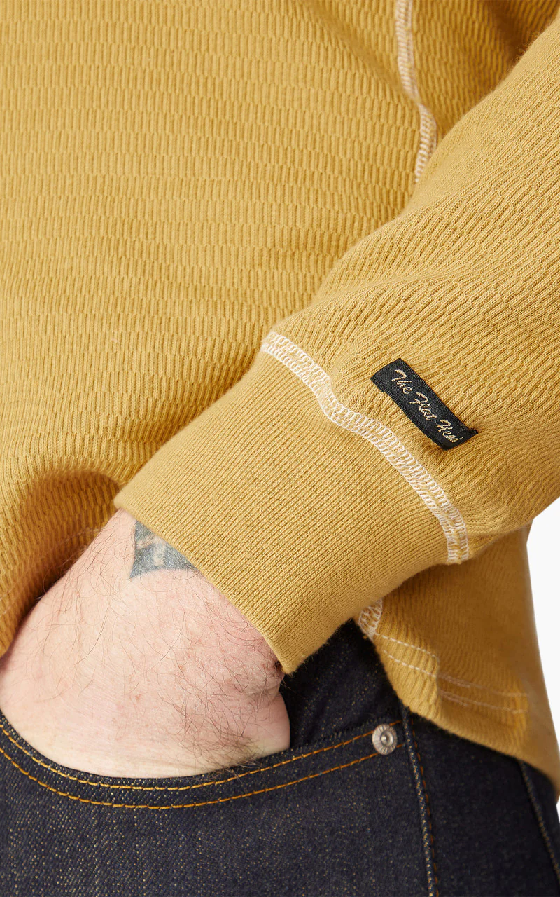 The Flat Head FN-THLH-003 Thermal L/S T-Shirt Henley Neck Mustard - Image 6
