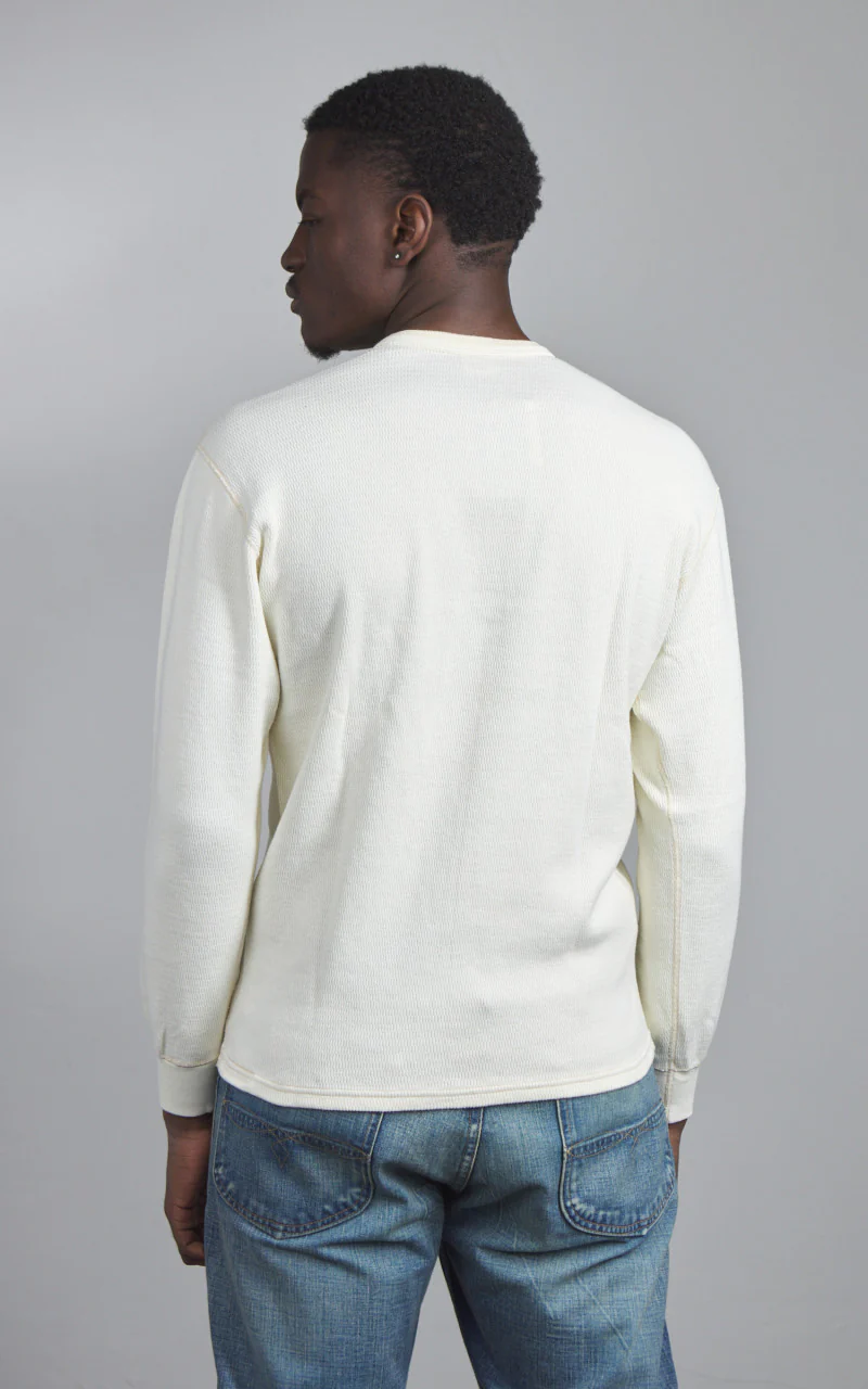 The Flat Head FN-THLH-004 Waffle Knit Henley Thermal Ivory - Image 5