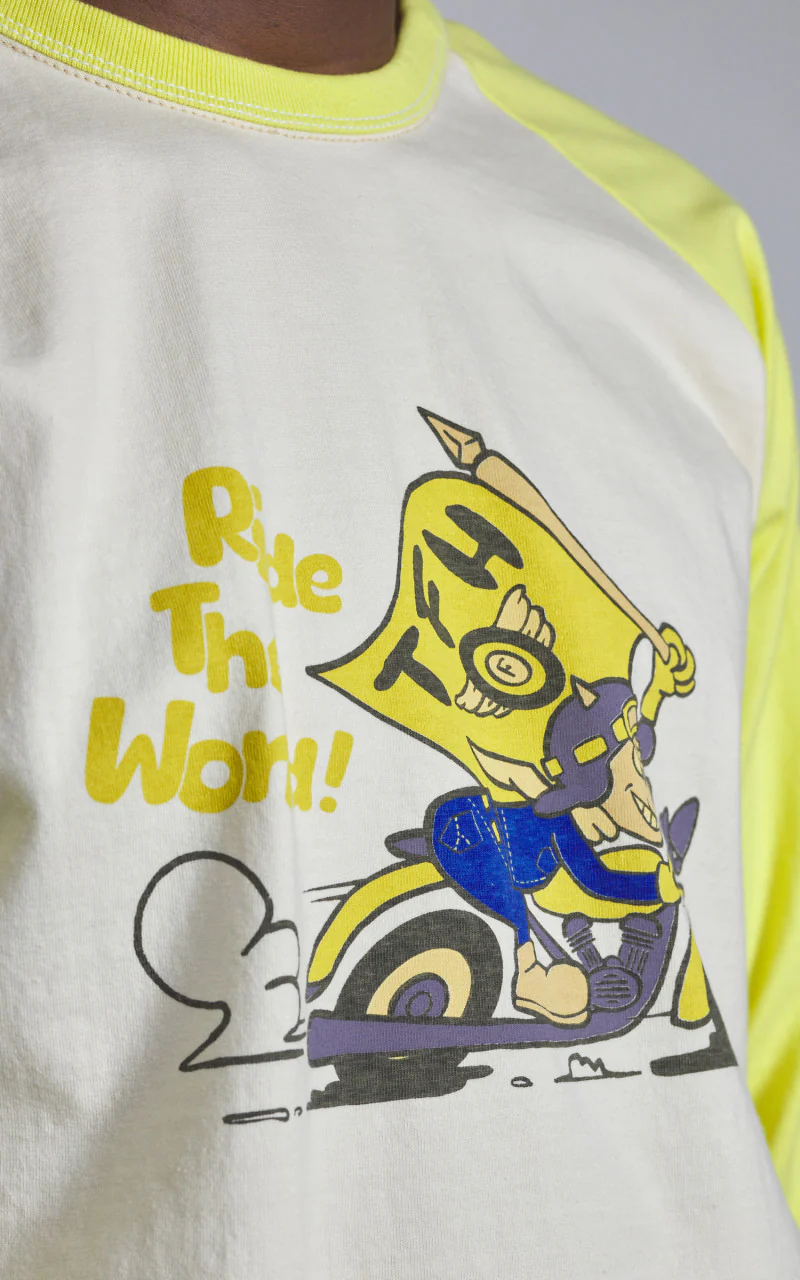 The Flat Head FN-TSRB-003 Raglan Qaurter Sleeve R.T.W. Ivory/Yellow - Image 4
