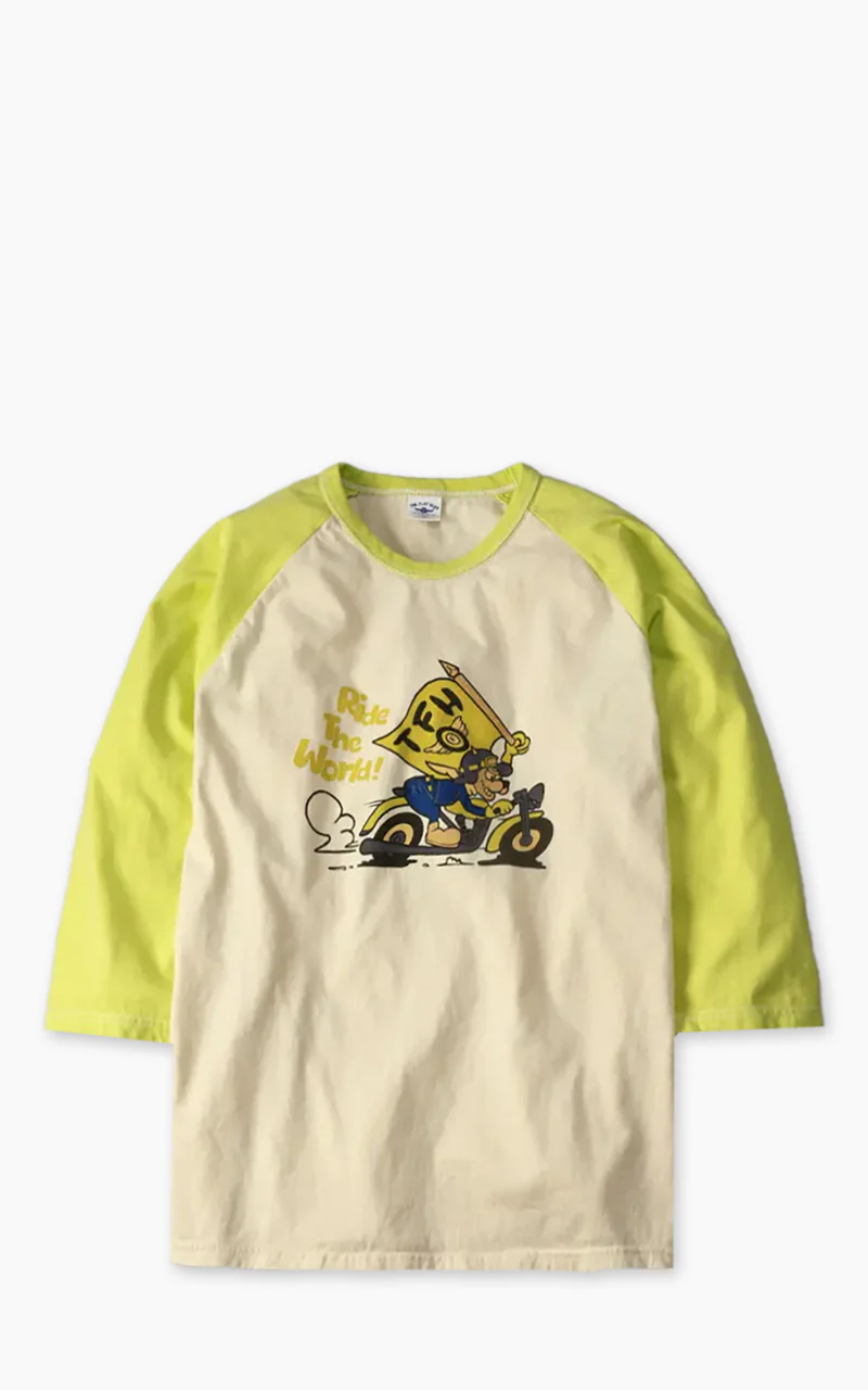 The Flat Head FN-TSRB-003 Raglan Qaurter Sleeve R.T.W. Ivory/Yellow - Image 5