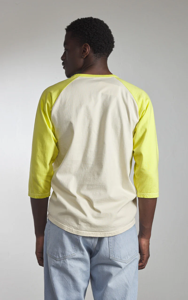 The Flat Head FN-TSRB-003 Raglan Qaurter Sleeve R.T.W. Ivory/Yellow - Image 6
