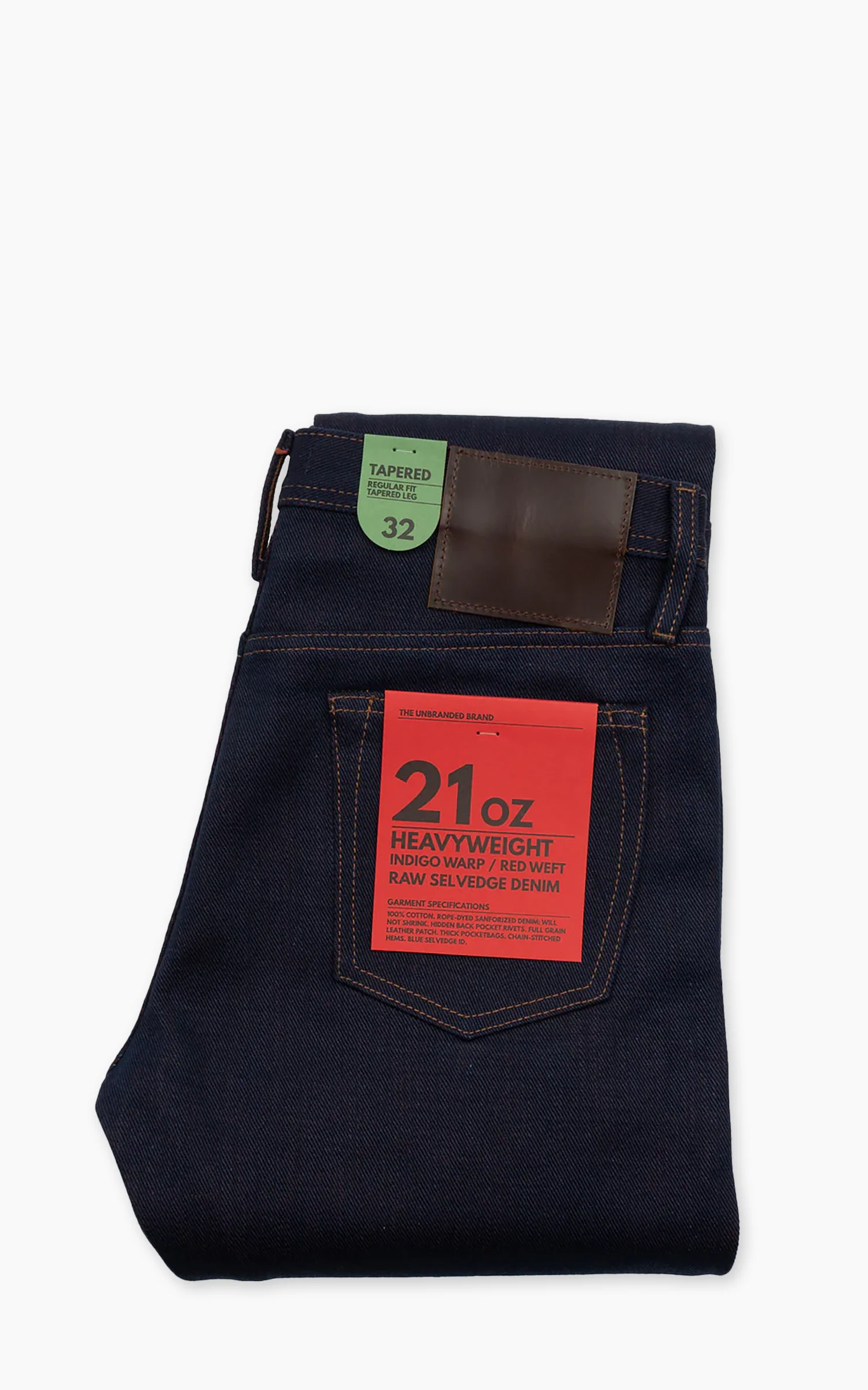 The Unbranded Brand UB291 Tapered Fit Heavyweight Indigo Warp/Red Weft Raw Selvedge Indigo 21oz