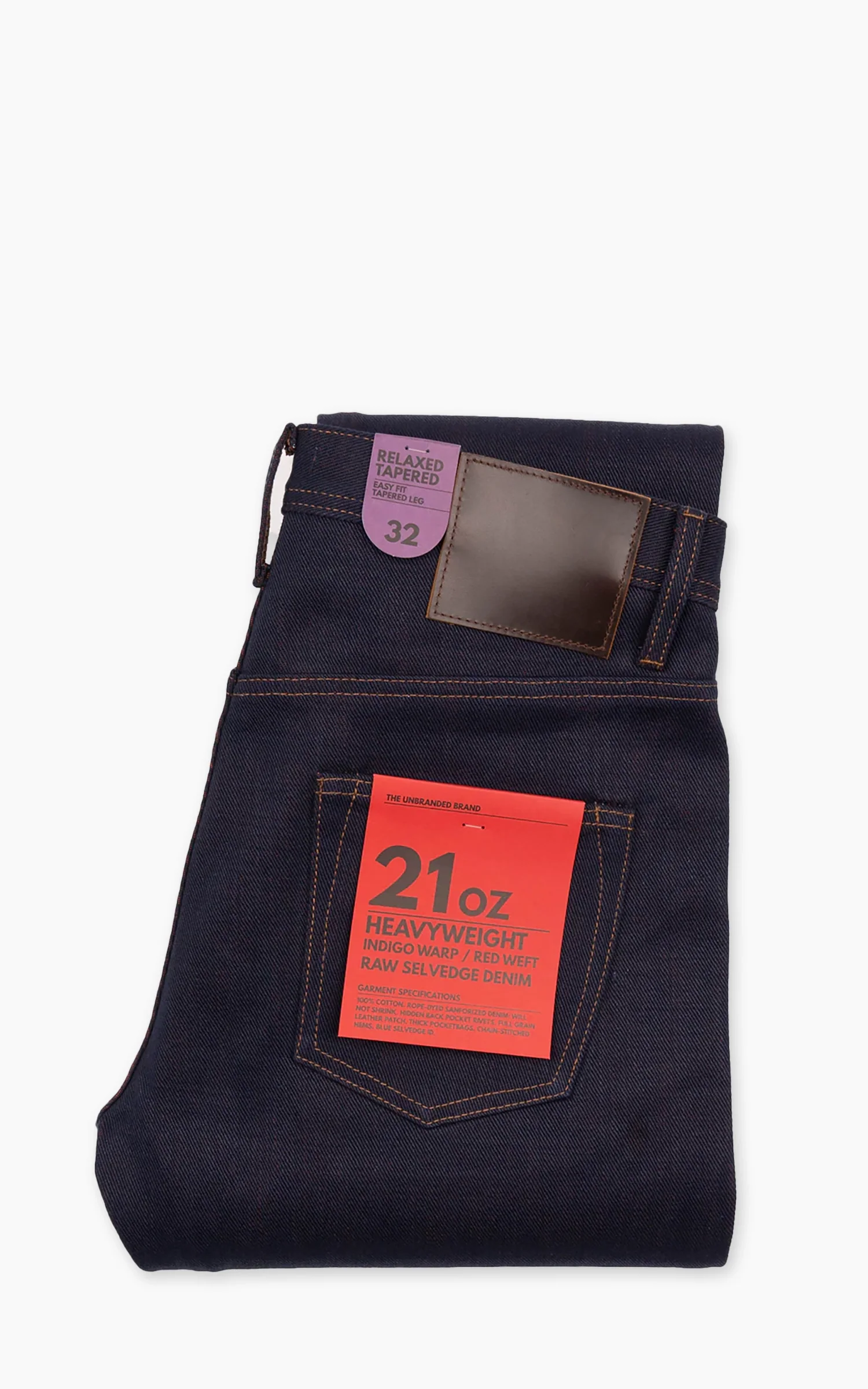 The Unbranded Brand UB691 Relaxed Tapered Fit Heavyweight Indigo Warp/Red Weft Raw Selvedge Indigo 21oz