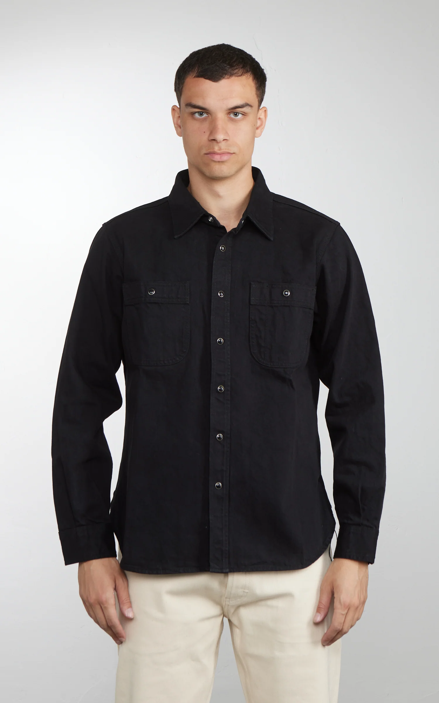 The Unbranded Brand UBS433 Work Shirt Solid Black Selvedge 12oz - Image 2
