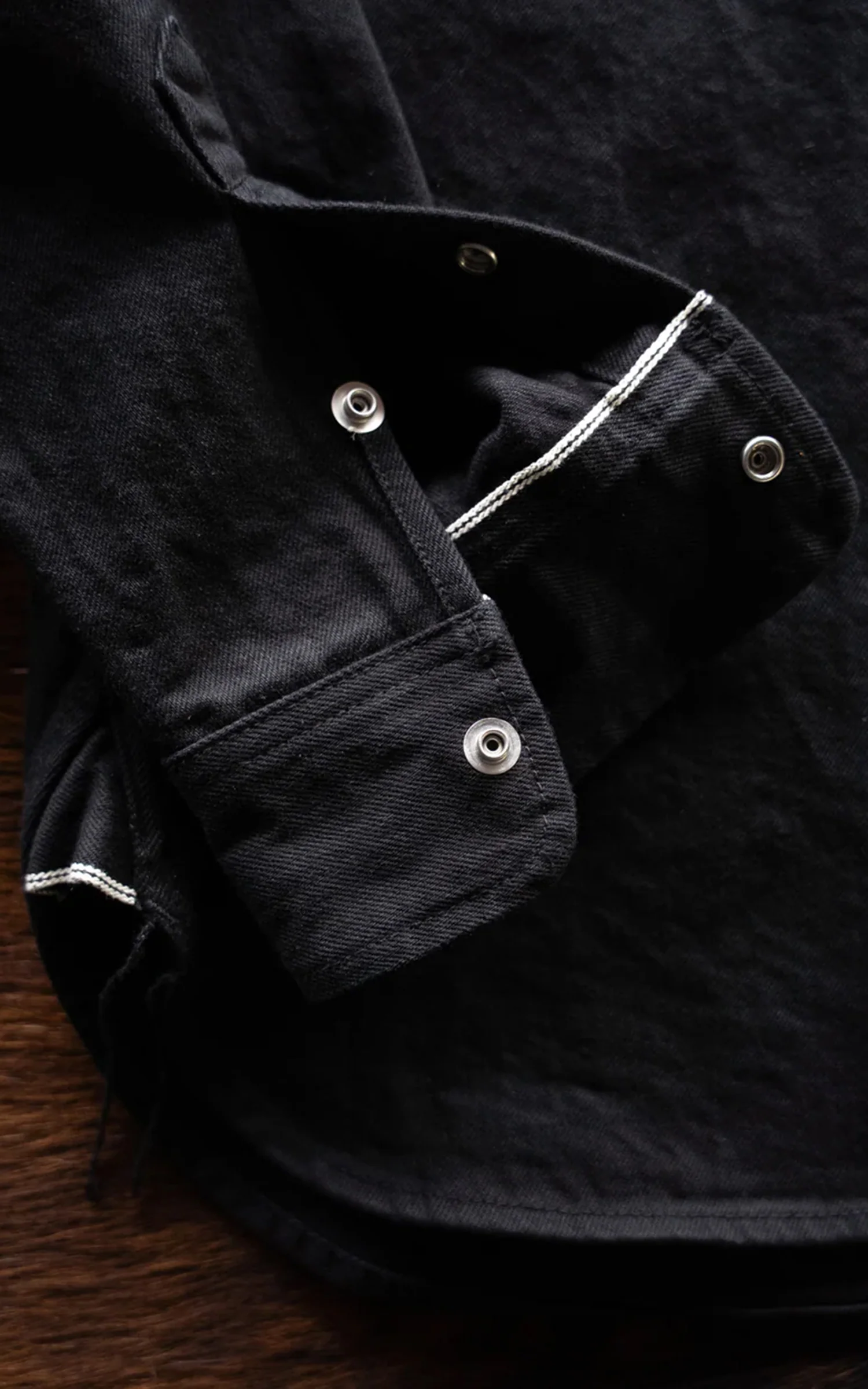 The Unbranded Brand UBS433 Work Shirt Solid Black Selvedge 12oz - Image 7