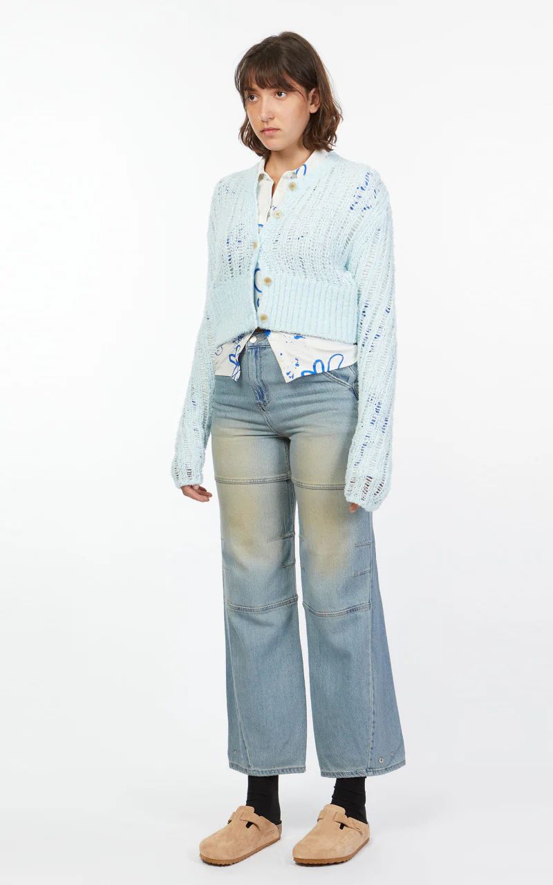 TheOpen Product Block Hem Open Knit Cardigan Sky Blue - Image 2