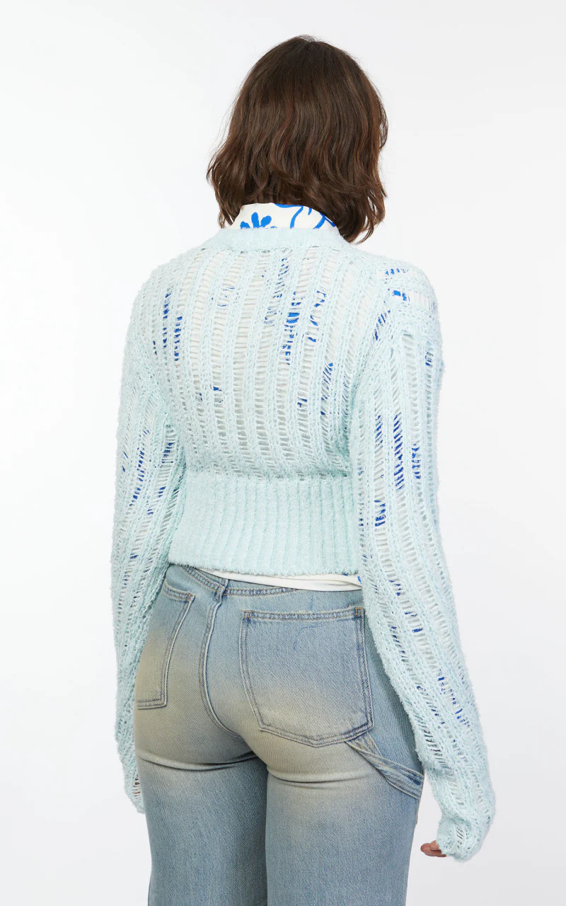 TheOpen Product Block Hem Open Knit Cardigan Sky Blue - Image 5