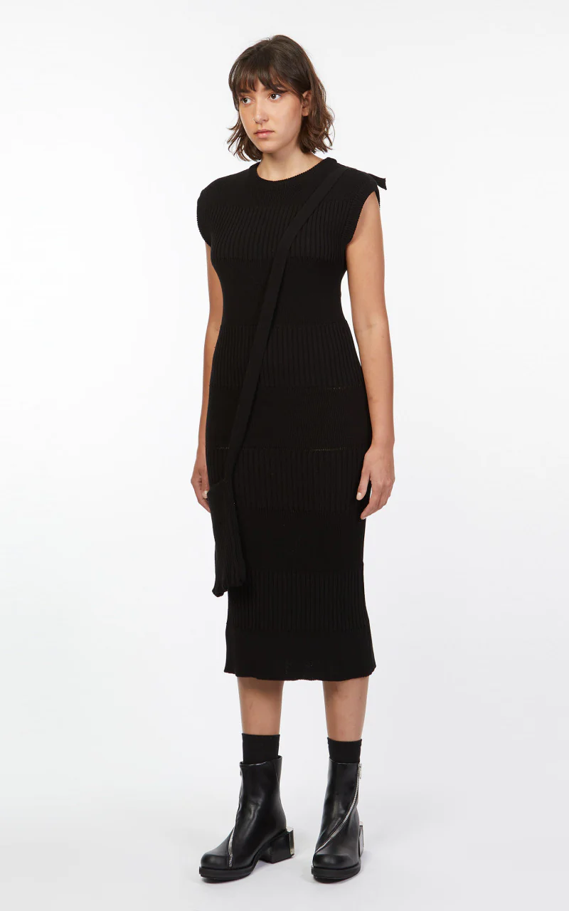 TheOpen Product Ribbed Block Knit Dress & Bag Black - Image 2