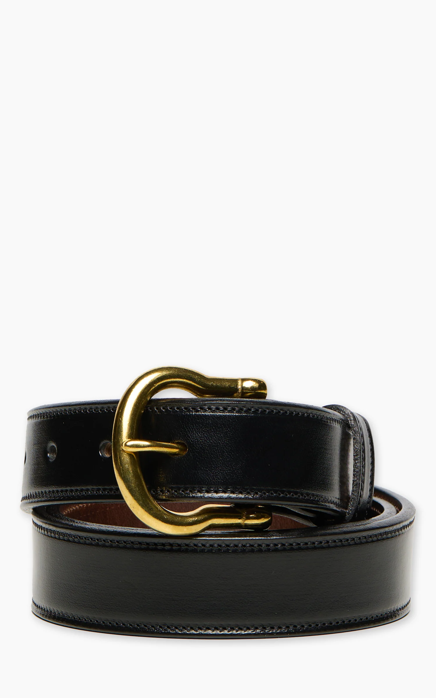 Tory Leather 1-1/4" Bridle Leather Lined And Stitched Belt Round Buckle Black