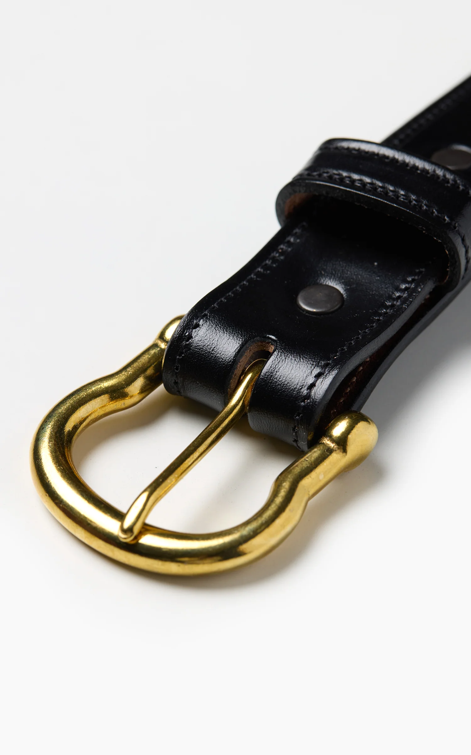 Tory Leather 1-1/4" Bridle Leather Lined And Stitched Belt Round Buckle Black - Image 2