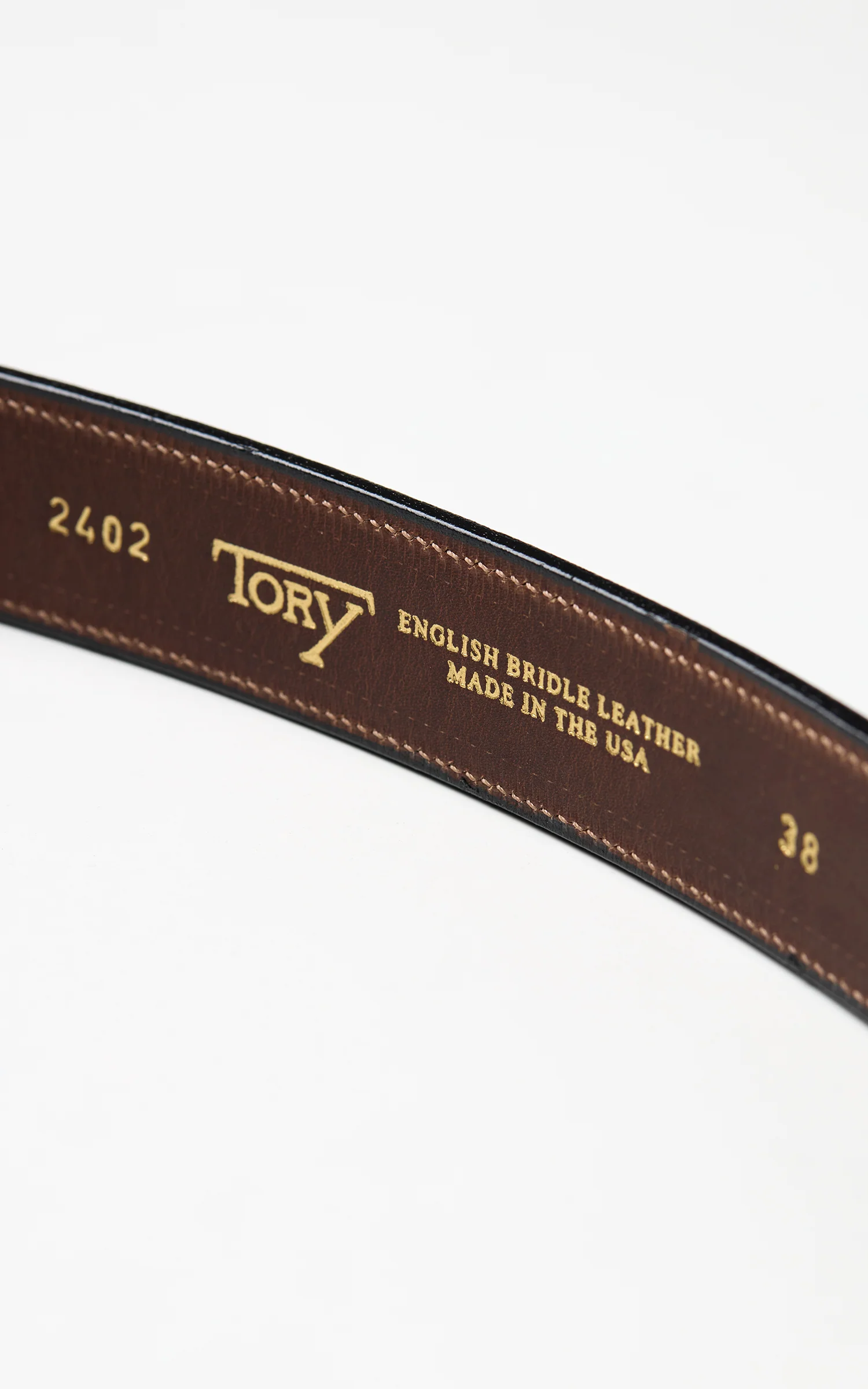 Tory Leather 1-1/4" Bridle Leather Lined And Stitched Belt Round Buckle Black - Image 3