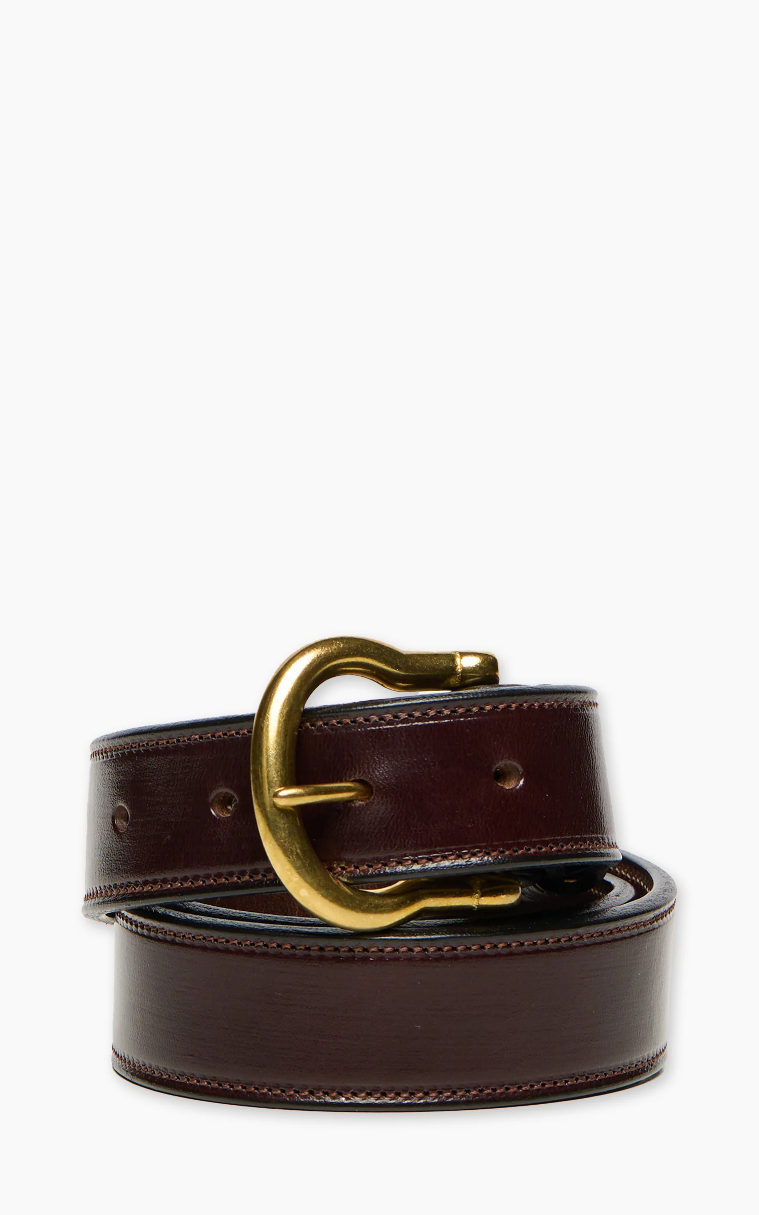 Tory Leather 1-1/4" Bridle Leather Lined And Stitched Belt Round Buckle Havana