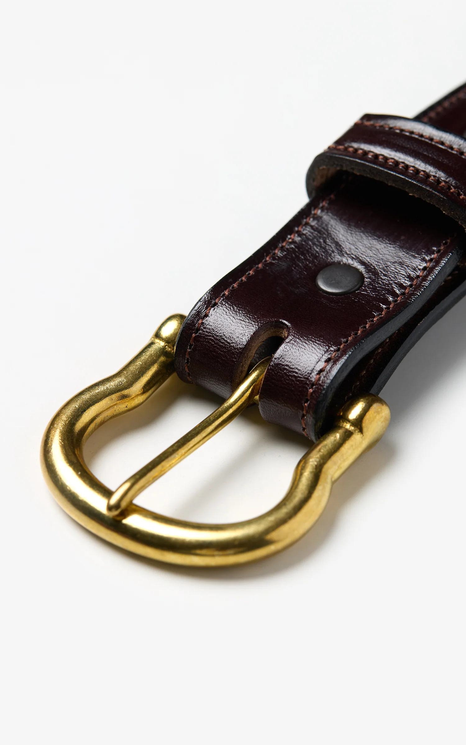 Tory Leather 1-1/4" Bridle Leather Lined And Stitched Belt Round Buckle Havana - Image 2