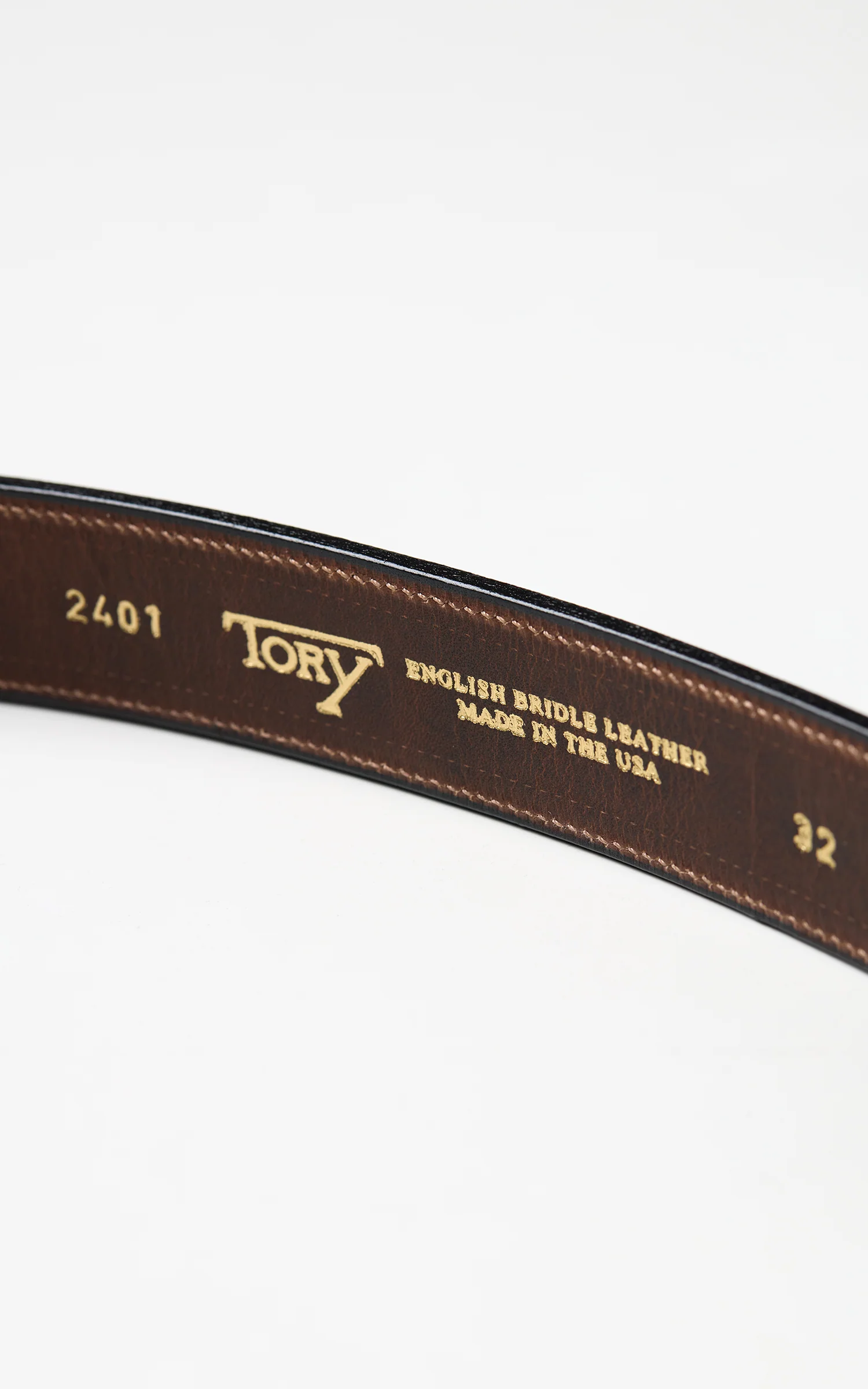 Tory Leather 1-1/4" Bridle Leather Lined And Stitched Belt Round Buckle Havana - Image 3