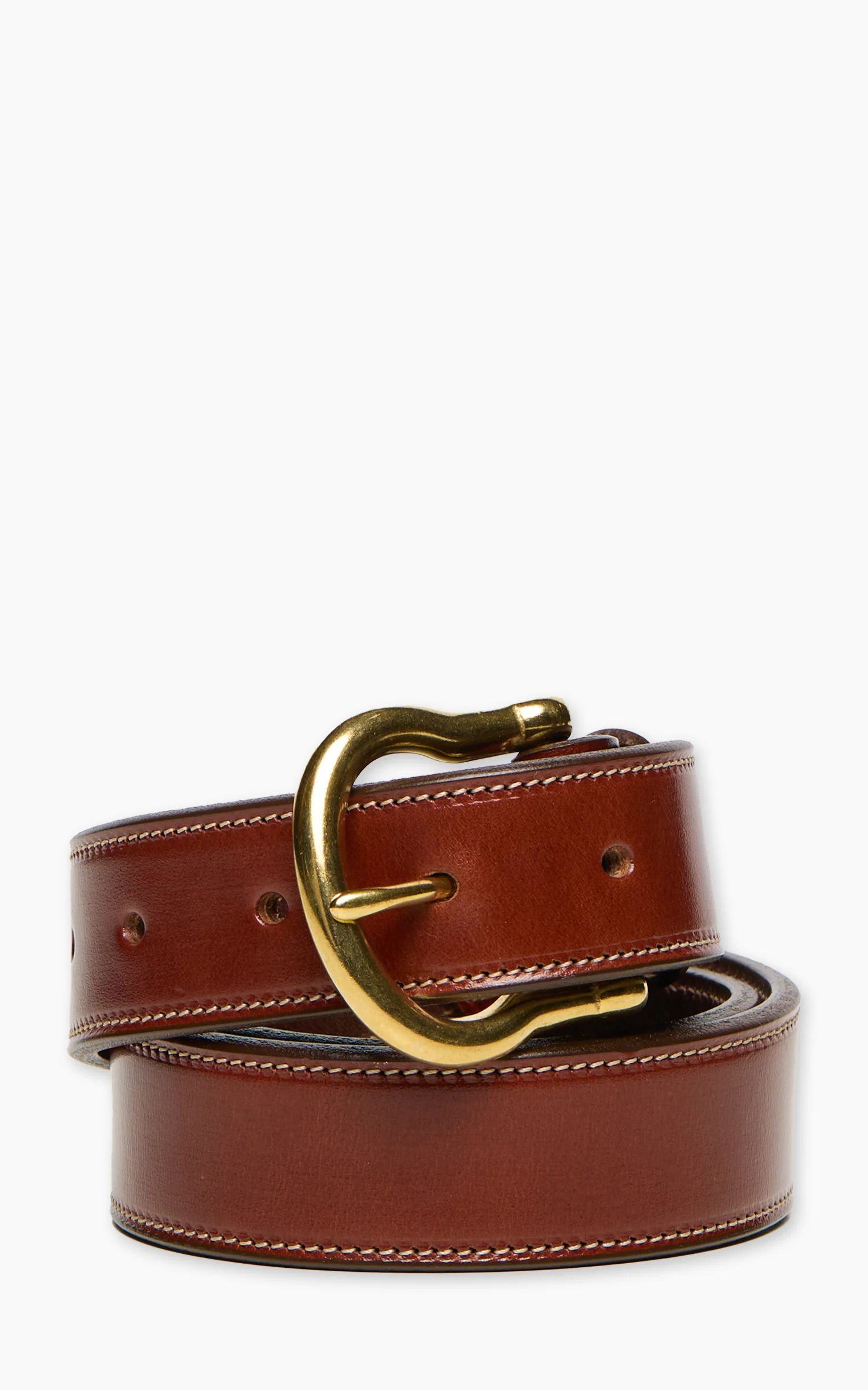 Tory Leather 1-1/4" Bridle Leather Lined And Stitched Belt Round Buckle Oakbark