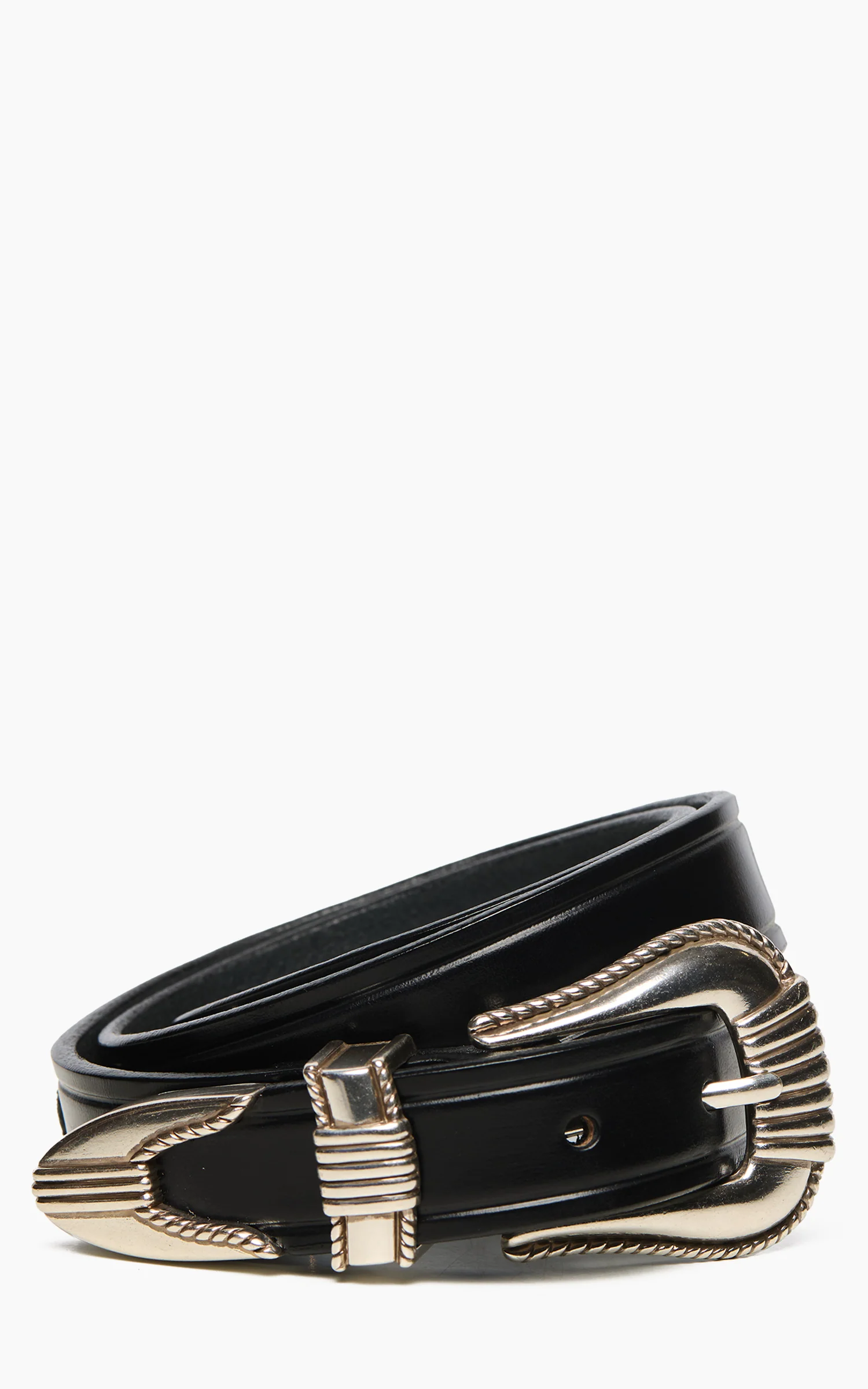 Tory Leather 1" Bridle Leather Western Silver Buckle Set Belt Black