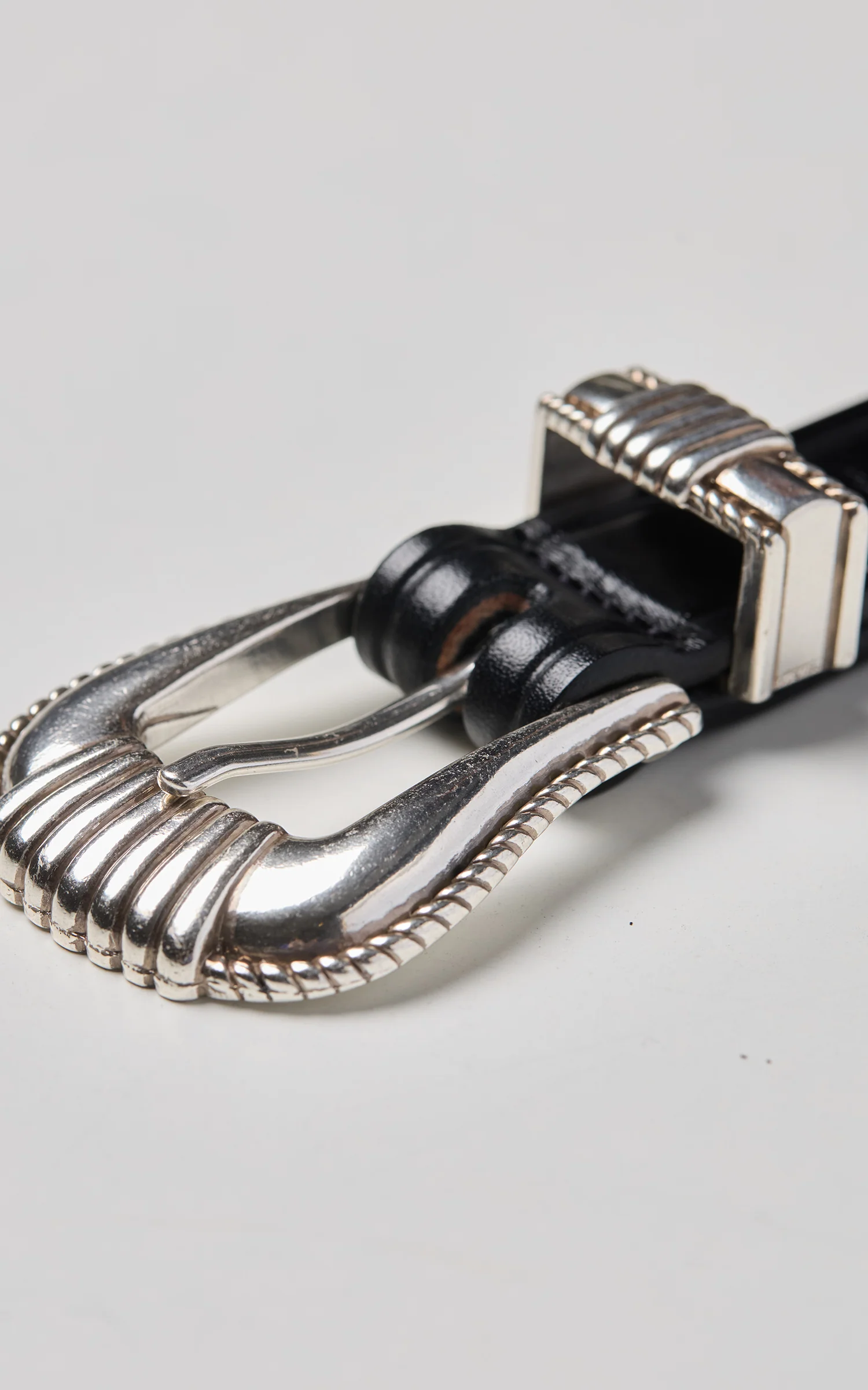 Tory Leather 1" Bridle Leather Western Silver Buckle Set Belt Black - Image 3