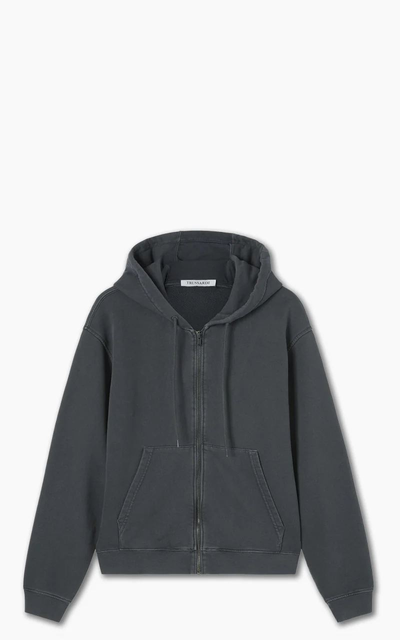Trussardi Lettering Hoody Full Zip Stonewashed Black