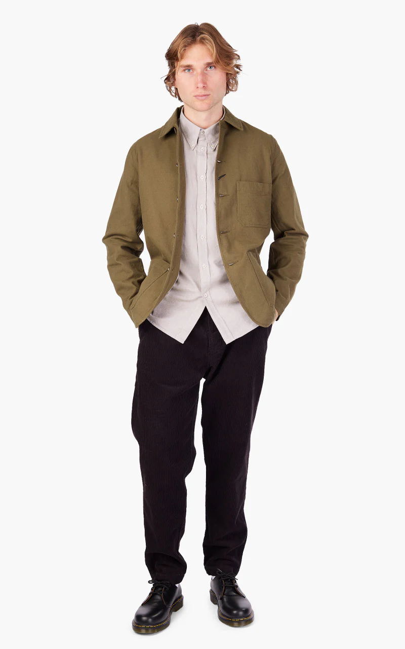 Universal Works Bakers Chore Jacket Nebraska Cotton Olive - Image 2