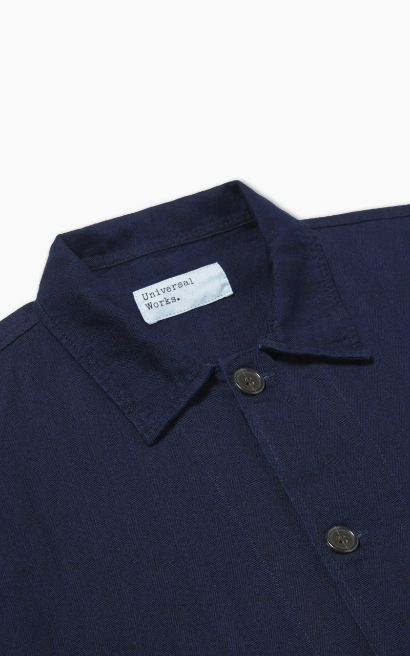 Universal Works Bakers Overshirt Herringbone Denim Indigo - Image 2