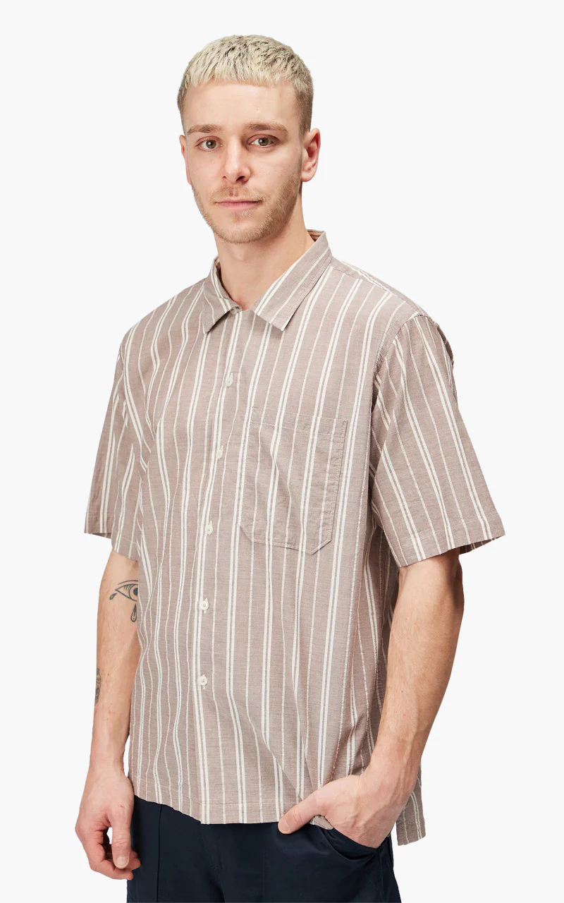 Universal Works Camp Shirt Nisi Cotton Brown - Image 3