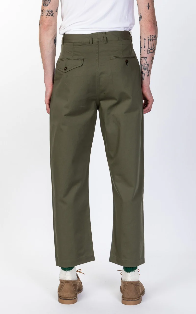 Universal Works Double Pleat Pant Twill Light Olive - Image 3