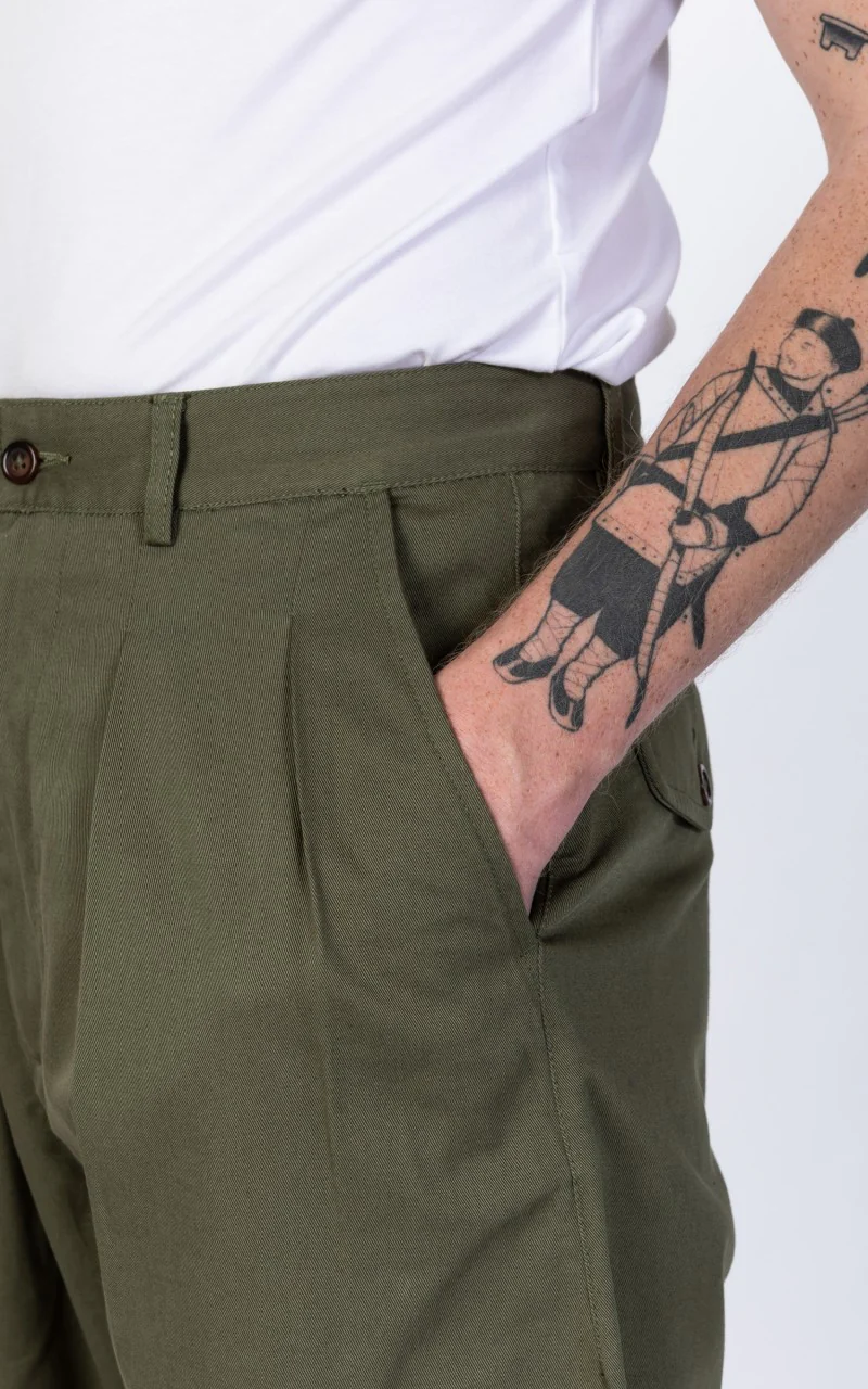 Universal Works Double Pleat Pant Twill Light Olive - Image 6